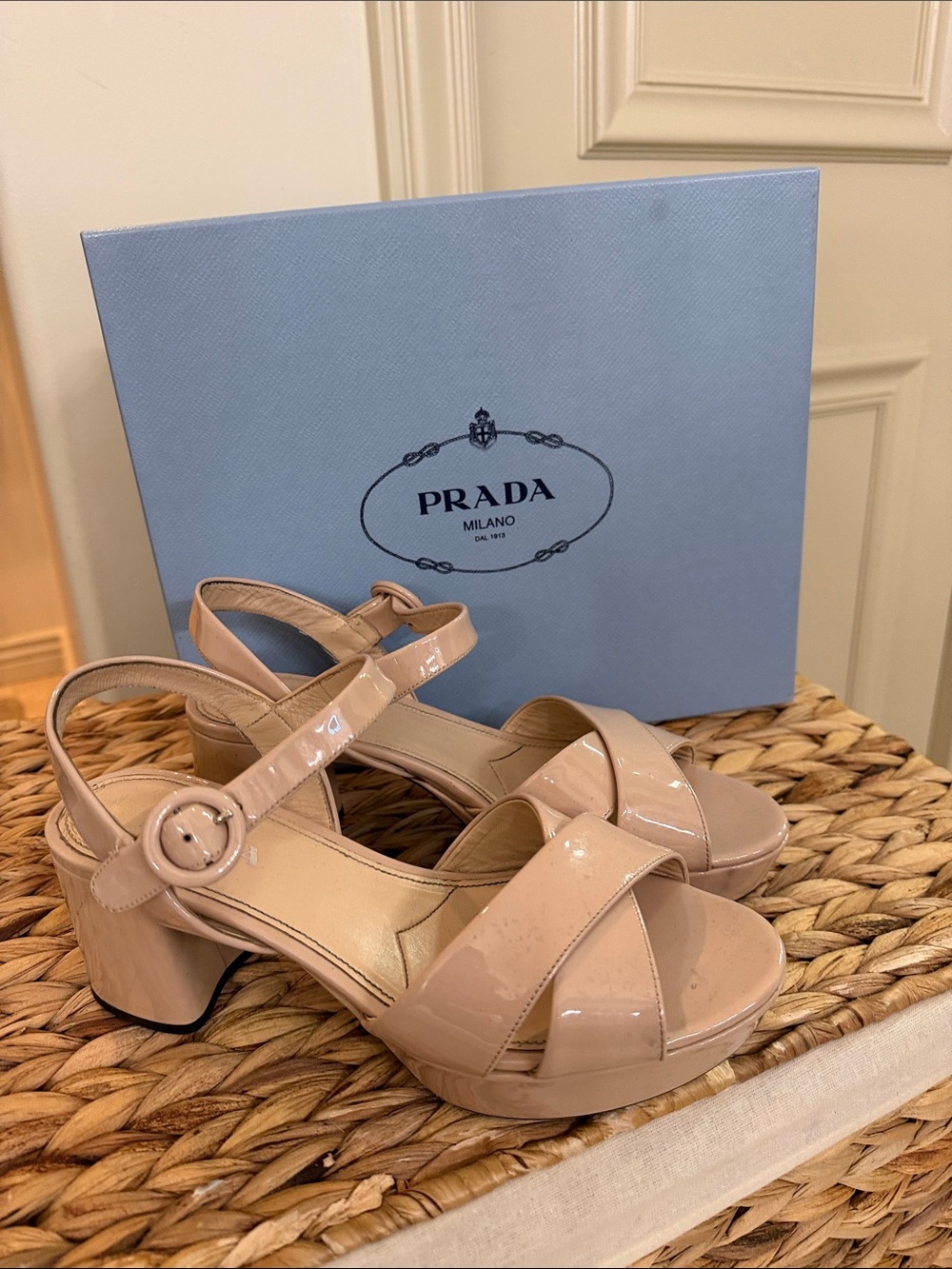 Prada Nude Patent Leather Platform Sandals. Open to offers!!❤️